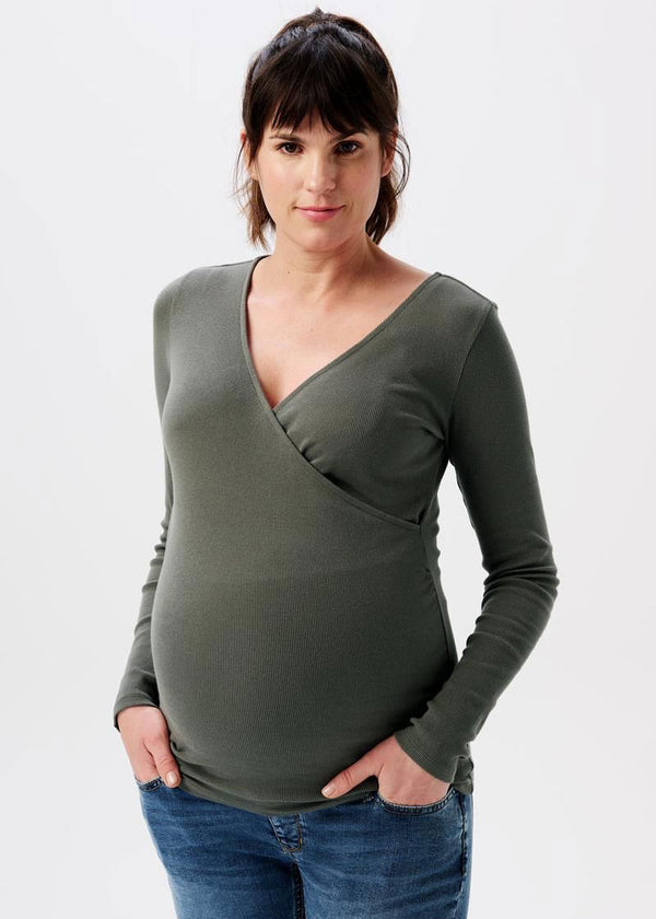 Umstands-/Still-Oberteil Sara nursing rib top LS Grün