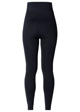 Schwangerschafts-Leggings in dunkelblau, seitlich, mit Babybauch, freigestellt