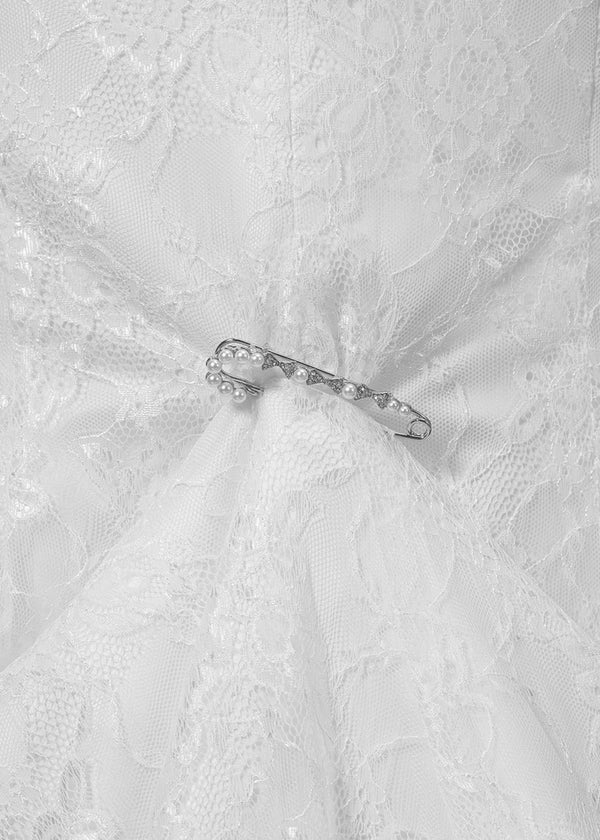 Schleppennadel für Hochzeitskleider m. Perlen und Strasssteinen