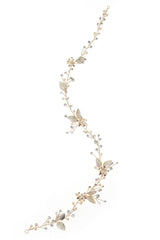 Flexibler Braut-Haarschmuck mit Blättern & Perlen gold