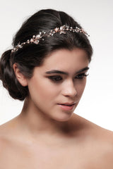 Flexibler Braut-Haarschmuck auf Draht mit roséfarbenen  Blättern und elfenbeinfarbenen Perlen