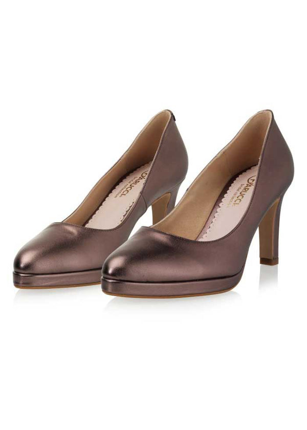 Bronzefarbene Festschuhe aus Leder mit 8 cm Absatz