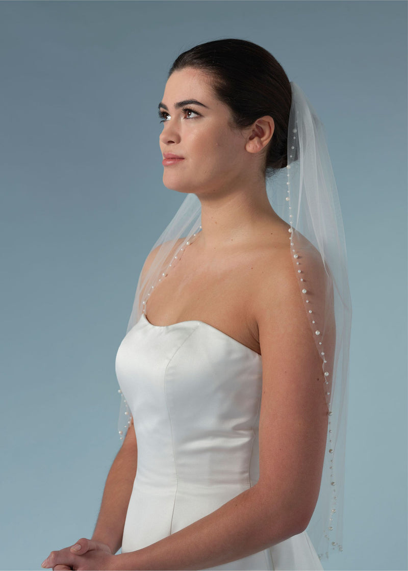 Hochtzeit-Schleier mit Perlen, kurz