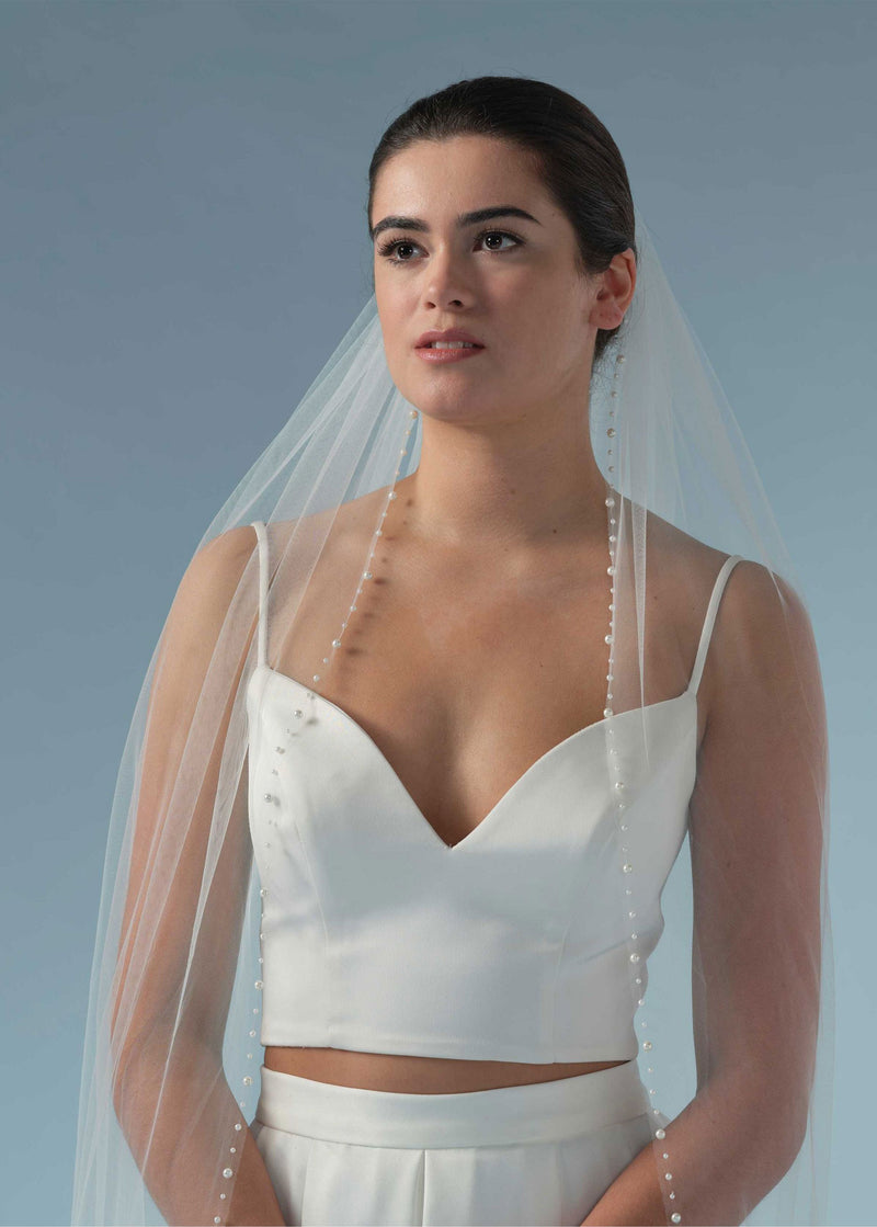 Hochtzeit-Schleier mit Perlen, lang