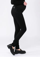 Schwarze Slim-Fit Umstandsjeans Sophia, Seitenansicht mit Babybauch